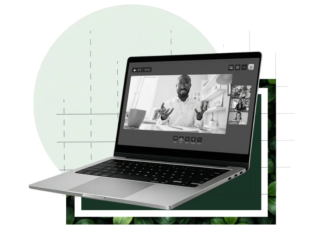 Person participating in online video class with small group